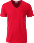 James & Nicholson – Herren Bio V-Neck T-Shirt mit Brusttasche besticken und bedrucken lassen