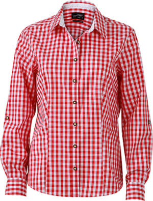 James & Nicholson - Karo Popeline Trachten Bluse (red/white)