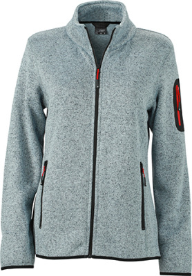 James & Nicholson - Ladies' Knitted Fleece Jacket (light-grey-melange/red)