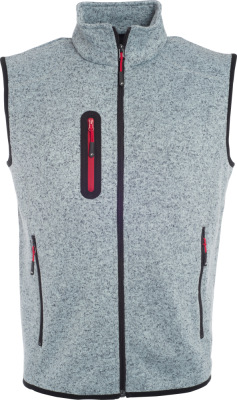 James & Nicholson - Men's Knitted Fleece Vest (light grey melange/red)