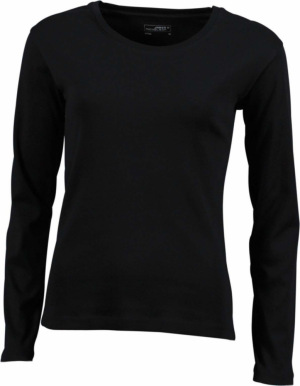 James & Nicholson - Damen Ripp T-Shirt langarm (black)