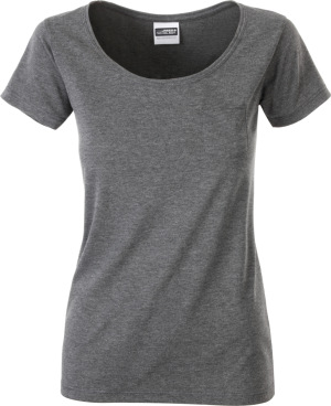 James & Nicholson - Damen Bio T-Shirt mit Brusttasche (black heather)