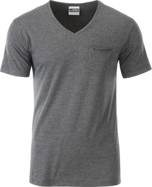 James & Nicholson - Men's Pocket V-Neck T-Shirt Organic (black heather)