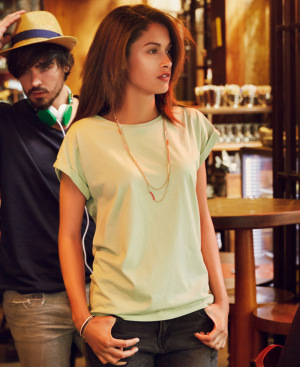 Ladies Casual T Shirt Organic soft green for embroidery and
