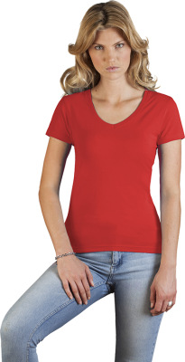 Promodoro - Women‘s Slim Fit V-Neck-T (fire red)