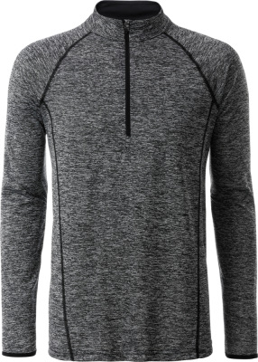 James & Nicholson - Herren Langarm Funktions-Shirt (black melange/black)