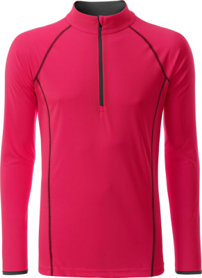 James & Nicholson - Herren Langarm Funktions-Shirt (bright pink/titan)