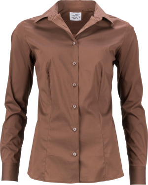 James & Nicholson - Ladies` Popline Shirt Slim Fit (brown)