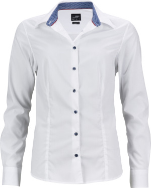 James & Nicholson - Popline Shirt "Plain" (white/blue white)