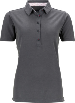 James & Nicholson - Damen Piqué Polo mit Kragenbesatz (graphite/white red)