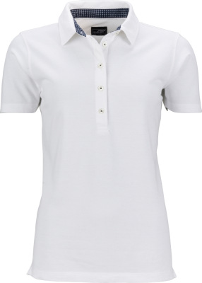 James & Nicholson - Damen Piqué Polo mit Kragenbesatz (white/navy white)