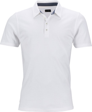 James & Nicholson - Herren Piqué Polo mit Kragenbesatz (white/navy white)