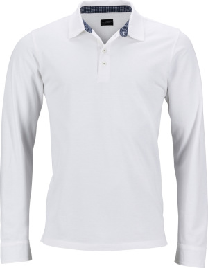 James & Nicholson - Men's Piqué Polo longsleeve (white/navy white)