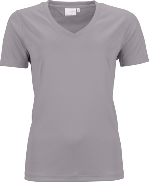 James & Nicholson - Damen V-Neck Sport T-Shirt (light melange)