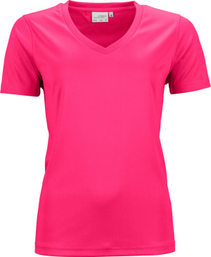James & Nicholson - Damen V-Neck Sport T-Shirt (pink)