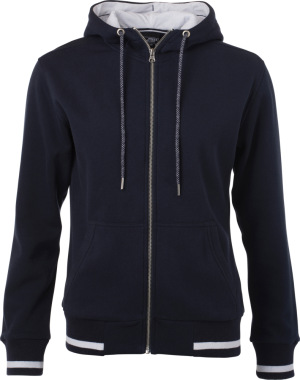 James & Nicholson - Damen Kapuzen Club Sweat Jacke (navy/ ​white)