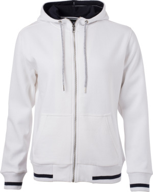 James & Nicholson - Damen Kapuzen Club Sweat Jacke (white/ ​navy)