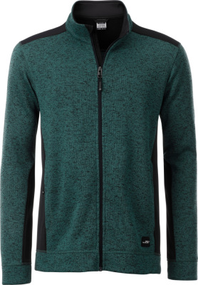 James & Nicholson - Men's knitted Workwear Fleece Jacket (dark green melange/black)