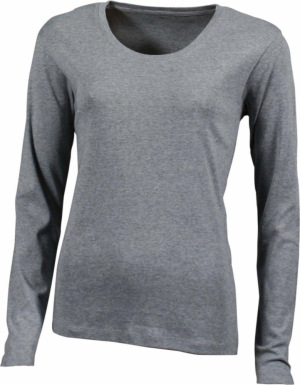 James & Nicholson - Damen Ripp T-Shirt langarm (grey heather)