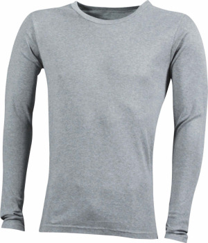 James & Nicholson - Herren Ripp T-Shirt langarm (grey heather)