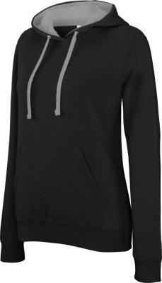 Kariban - Damen Kontrast Kapuzen Sweater (black/fine grey)