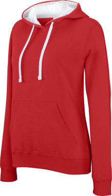 Kariban - Damen Kontrast Kapuzen Sweater (red/white)