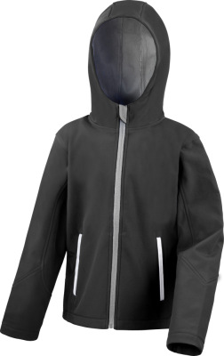 Result - Kinder 3-Lagen Kapuzen Softshell Jacke (black/grey)