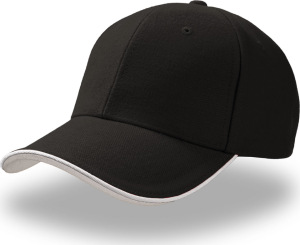 Atlantis - Heavy Brushed 6 Panel Cotton-Twill Sandwich Cap Pilot Piping Sandwich (black/white)