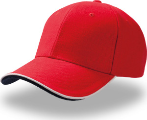 Atlantis - Heavy Brushed 6 Panel Cotton-Twill Sandwich Cap Pilot Piping Sandwich (red/white)