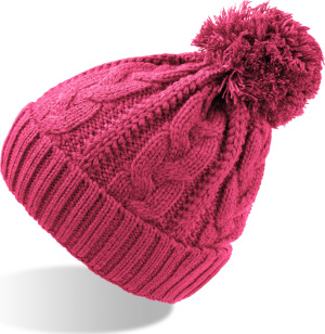 Atlantis - Raw Knitted Beanie with Pompon Vogue (fuchsia)