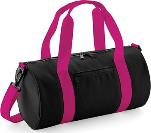 BagBase - Mini Barrel Bag (Black/Fuchsia)