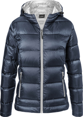 James & Nicholson - Ladies' Hooded Down Jacket (navy/silver)