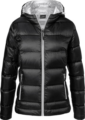 James & Nicholson - Ladies' Hooded Down Jacket (black/silver)