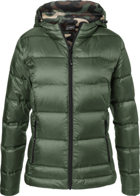 James & Nicholson - Damen Kapuzen Daunenjacke (olive/camouflage)