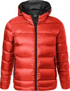 James & Nicholson - Men's Hooded Down Jacket (flame/black)