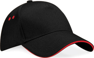 Beechfield - Ultimate 5 Panel Cap - Sandwich Peak (Black/Classic Red)