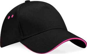 Beechfield - Ultimate 5 Panel Cap - Sandwich Peak (Black/Fuchsia)