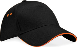 Beechfield - Ultimate 5 Panel Cap - Sandwich Peak (Black/Orange)