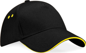 Beechfield - Ultimate 5 Panel Cap - Sandwich Peak (Black/Yellow)