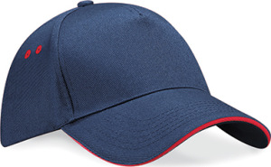 Beechfield - Ultimate 5 Panel Cap - Sandwich Peak (French Navy/Classic Red)