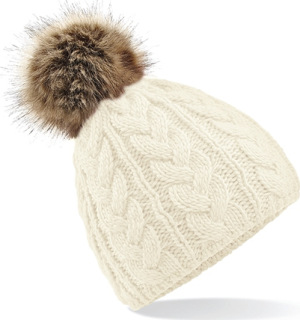 Beechfield - Fur Pop Pom Cable Beanie (Off White)