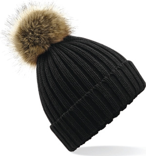 Beechfield - Fur Pop Pom Chunky Beanie (Black)