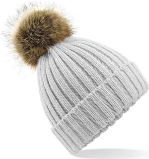 Beechfield - Fur Pop Pom Chunky Beanie (Light Grey)