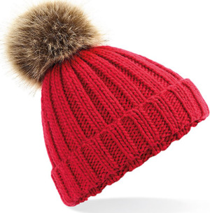 Beechfield - Junior Fur Pop Pom Chunky Beanie (Classic Red)