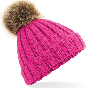 Beechfield - Junior Fur Pop Pom Chunky Beanie (Fuchsia)