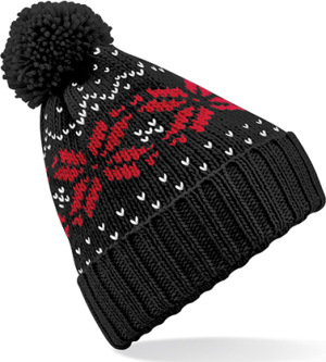 Beechfield - Fair Isle Snowstar® Beanie (Black/Classic Red/White)