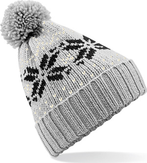 Beechfield - Fair Isle Snowstar® Beanie (Light Grey/Black/Off White)