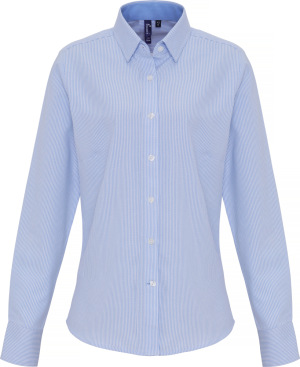 Premier - Oxford Bluse "Stripes" langarm (white/oxford blue)