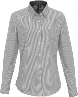 Premier - Oxford Bluse "Stripes" langarm (white/grey)