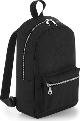 BagBase - Mini-Rucksack mit Metallic-Reißverschluss (black/silver)